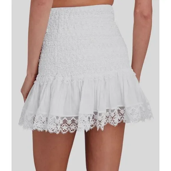 $418 Charo Ruiz Ibiza Women's White Fleur Lace Smocked Mini Skirt Size M - Picture 2 of 4